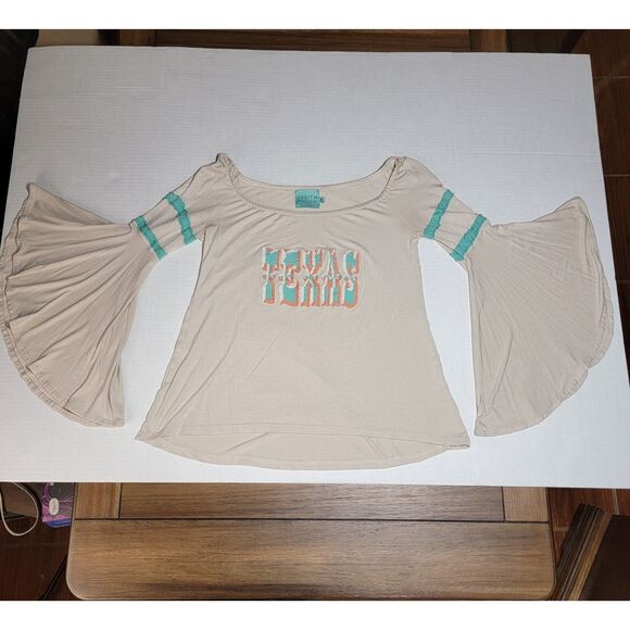 Judith March Flared Sleeves Crop Top Tan Texas - Size Small - Picture 1 of 6